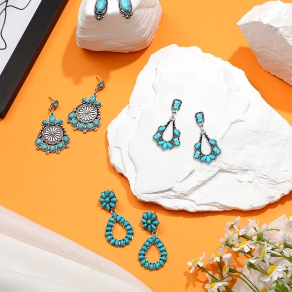 12 Pairs Turquoise Earrings Set Boho Dangle Studs for Women Stylish Jewelry - Picture 5 of 5